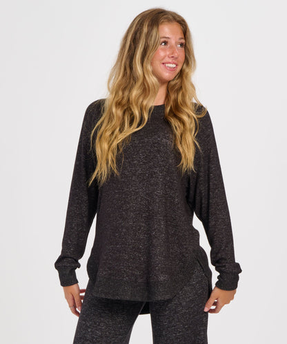 Women's Cuddle Oversized Crew – Ultra-Soft Oversized Crewneck Sweater in Black Heather