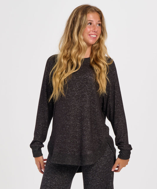 Women's Cuddle Oversized Crew – Ultra-Soft Oversized Crewneck Sweater in Black Heather