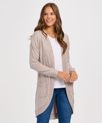 Women's Cuddle Cardigan – Ultra-Soft Open-Front Cardigan Sweater in Espresso Heathe