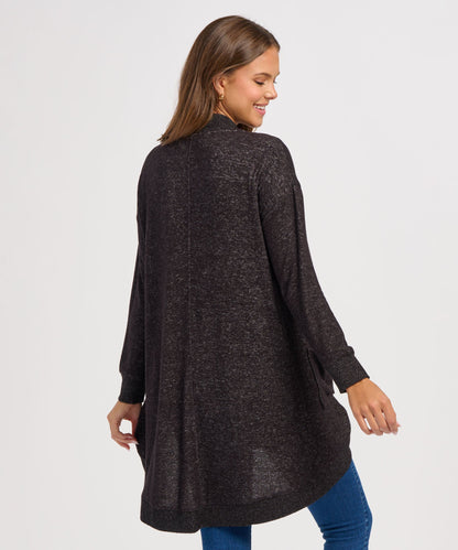 Women's Cuddle Cardigan – Ultra-Soft Open-Front Cardigan Sweater in Black Heather