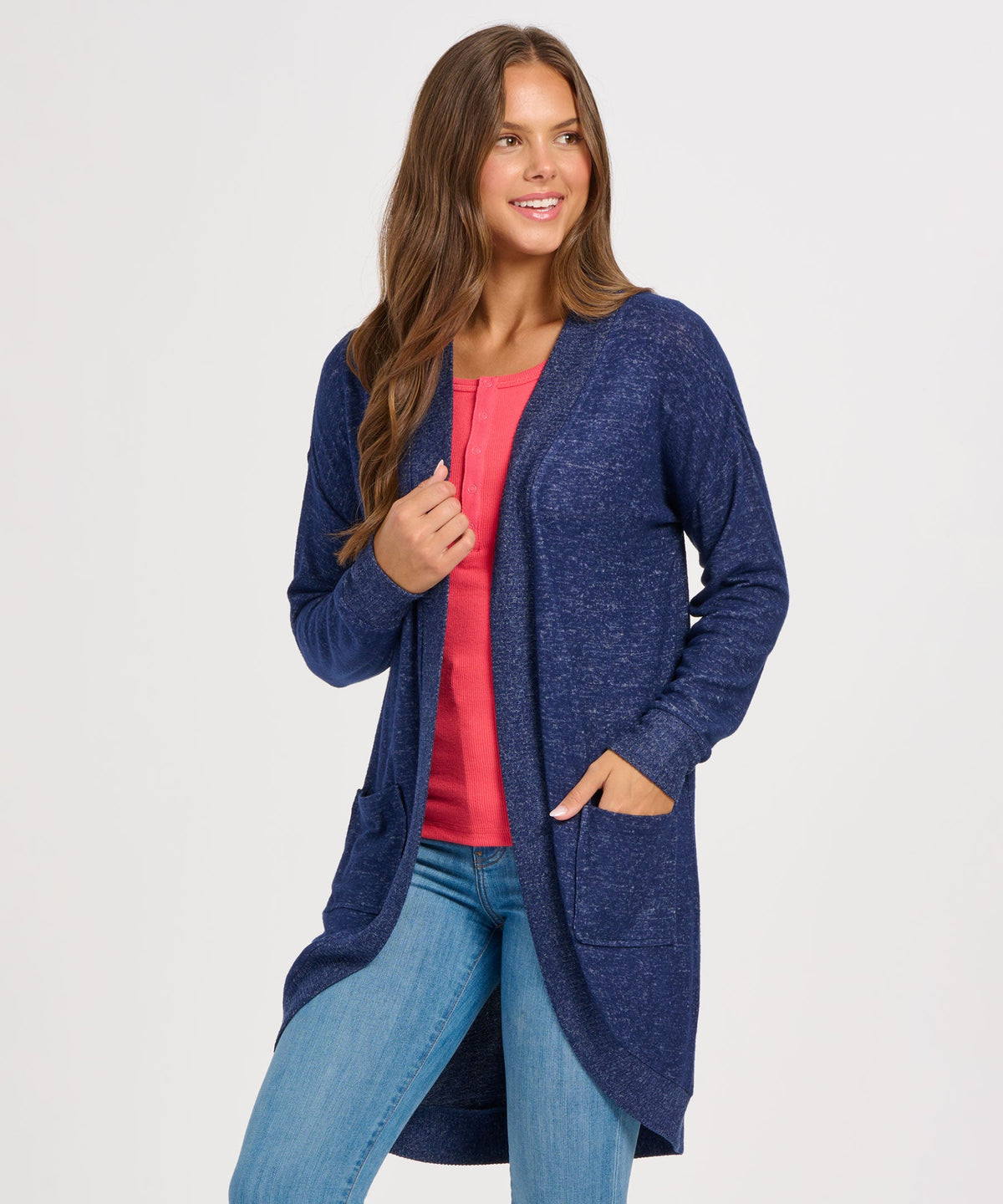 Women's Cuddle Cardigan – Ultra-Soft Open-Front Cardigan Sweater in Navy Heather