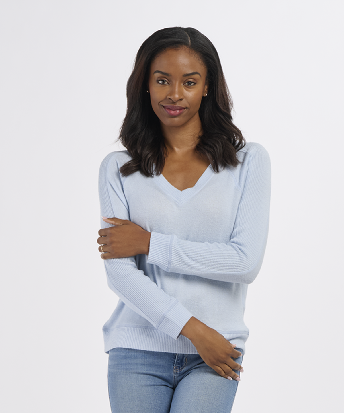 Women's Cuddle V-Neck – Ultra-Soft V-Neck Sweater in Sky Blue