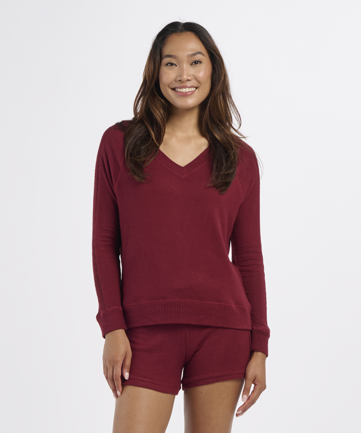 Women's Cuddle V-Neck – Ultra-Soft V-Neck Sweater in Mantra Red
