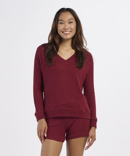 Women's Cuddle V-Neck – Ultra-Soft V-Neck Sweater in Mantra Red