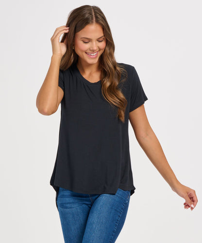 Women's Bamboo Hi-Low Tee – Soft Bamboo Hi-Low Hem T-Shirt in Black