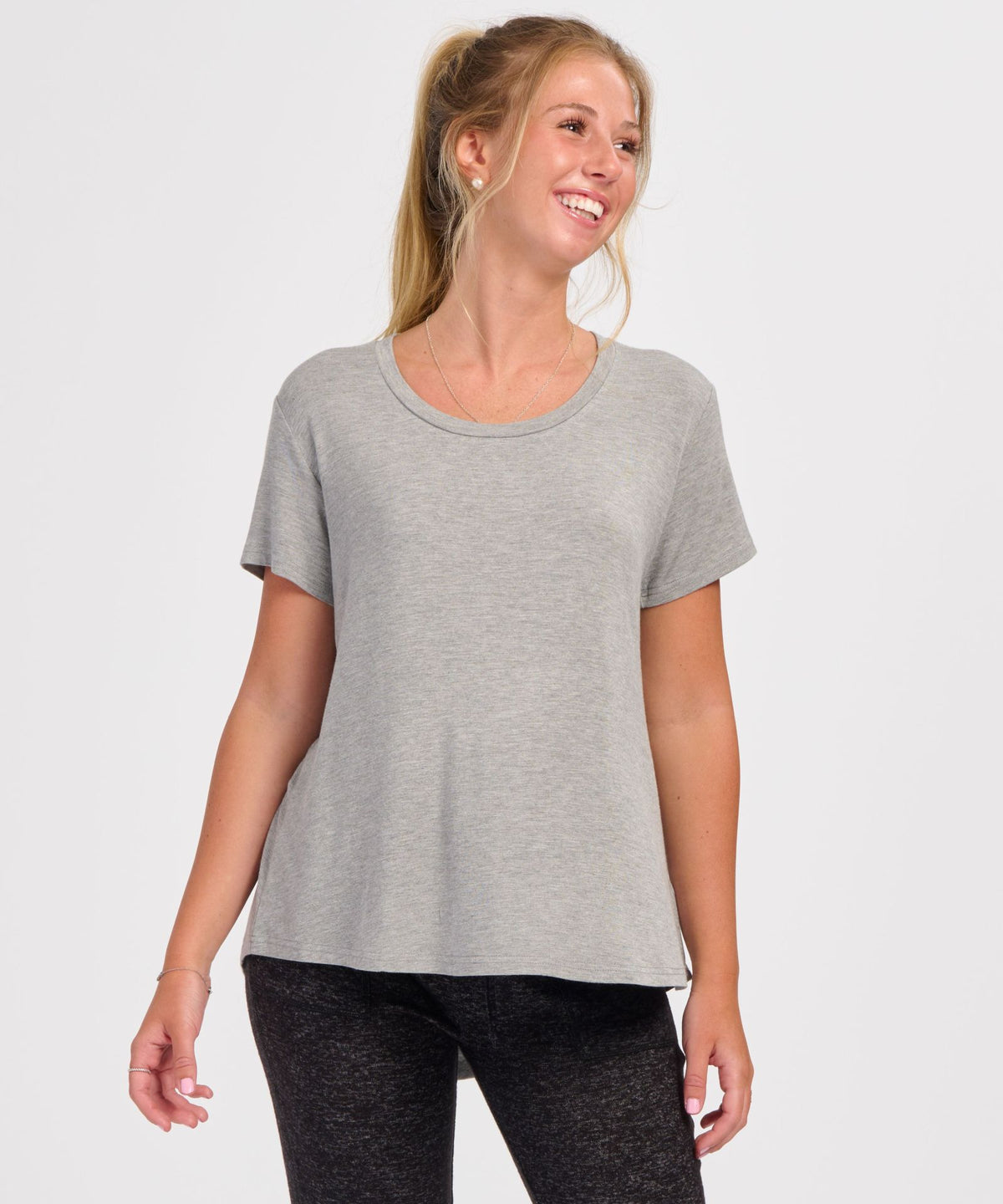 Women's Bamboo Hi-Low Tee – Soft Bamboo Hi-Low Hem T-Shirt in Oxford Heather
