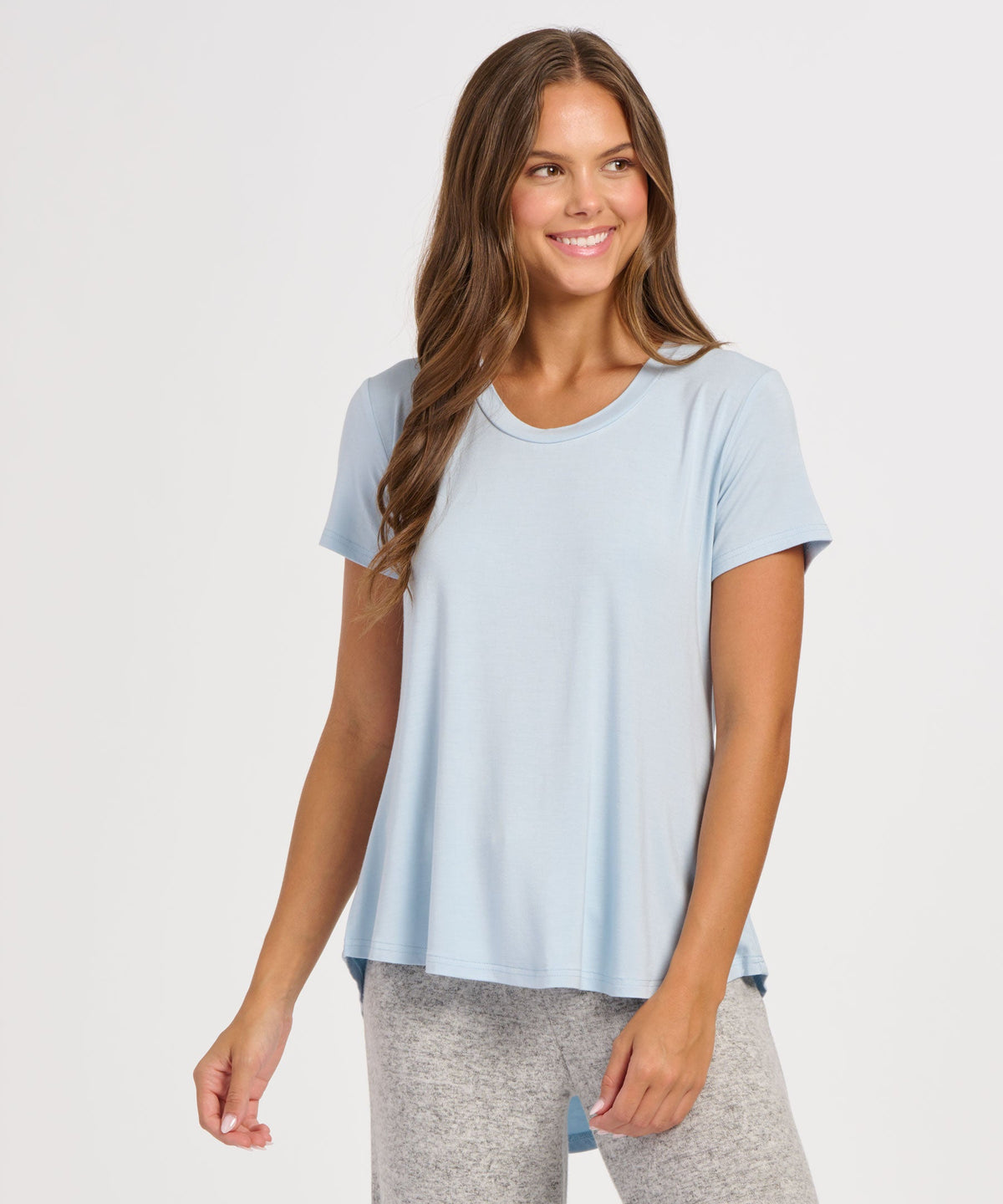 Women's Bamboo Hi-Low Tee – Soft Bamboo Hi-Low Hem T-Shirt in Sky Blue
