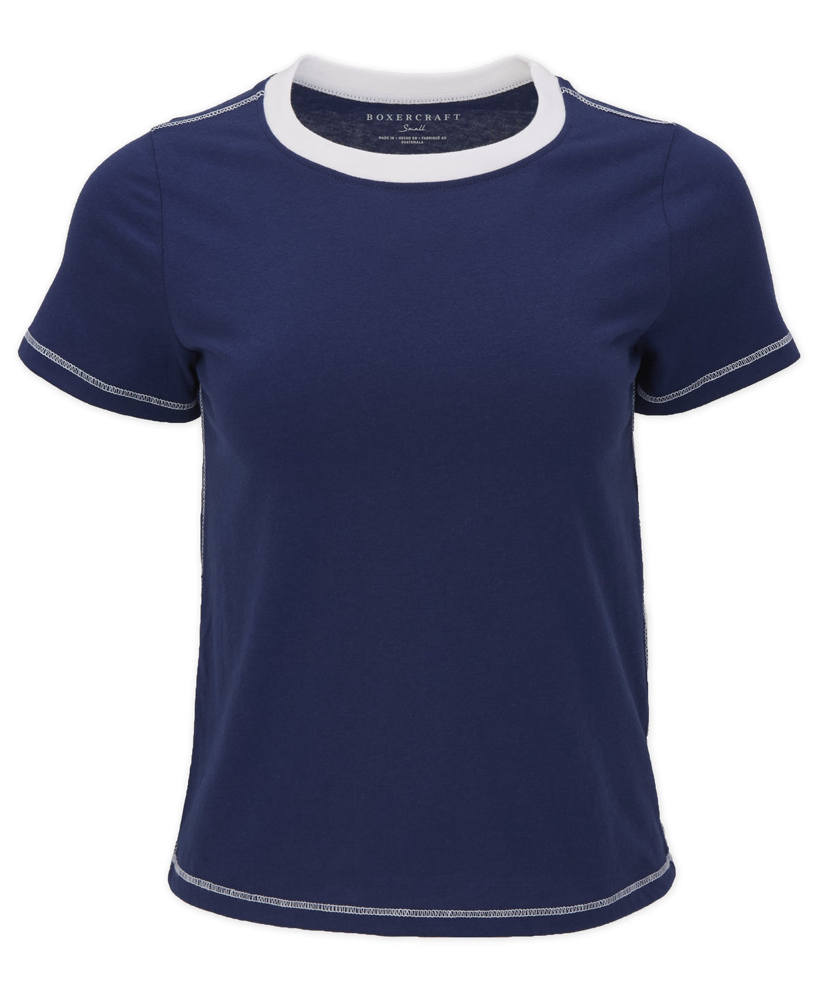 Women's Contrast Stitch Baby Tee – Fitted Baby Tee with Contrast Stitching in Navy White