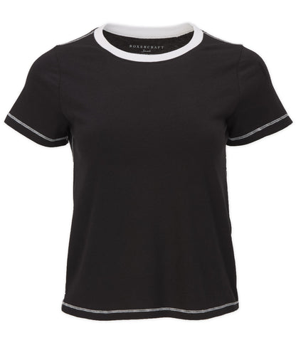 Women's Contrast Stitch Baby Tee – Fitted Baby Tee with Contrast Stitching in Black-White