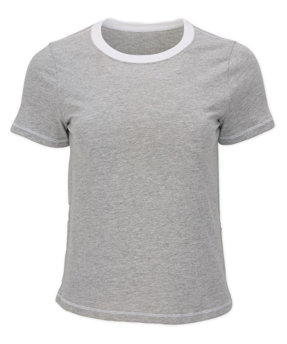 Women's Contrast Stitch Baby Tee – Fitted Baby Tee with Contrast Stitching in Oxford Hthr-Whi