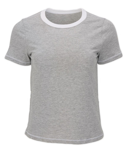 Women's Contrast Stitch Baby Tee – Fitted Baby Tee with Contrast Stitching in Oxford Hthr-Whi