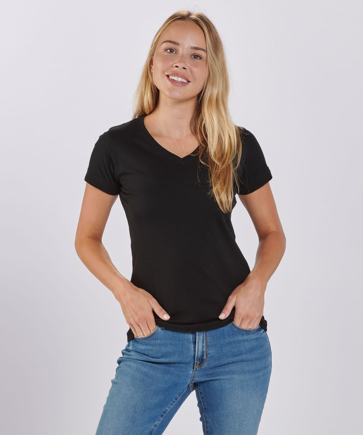 BW2201 Women's V-Neck Tee - Black - Front | Black