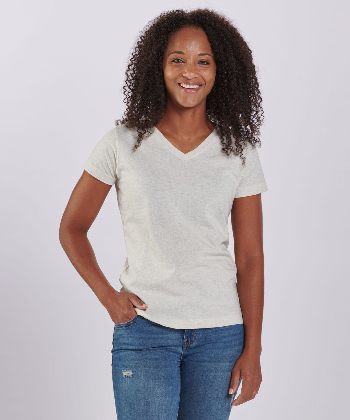 BW2201 Women's V-Neck Tee - Natural Heather - Front | Natural Heather