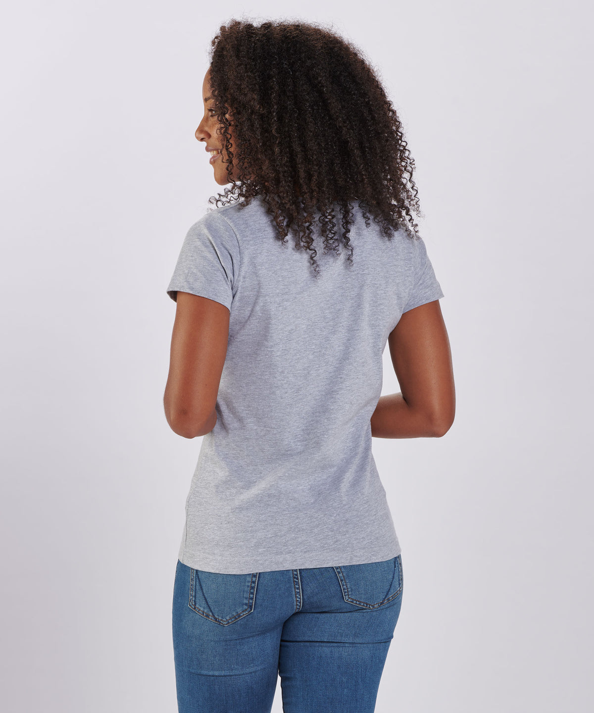 BW2201 Women's V-Neck Tee - Oxford Heather - Back | Oxford Heather