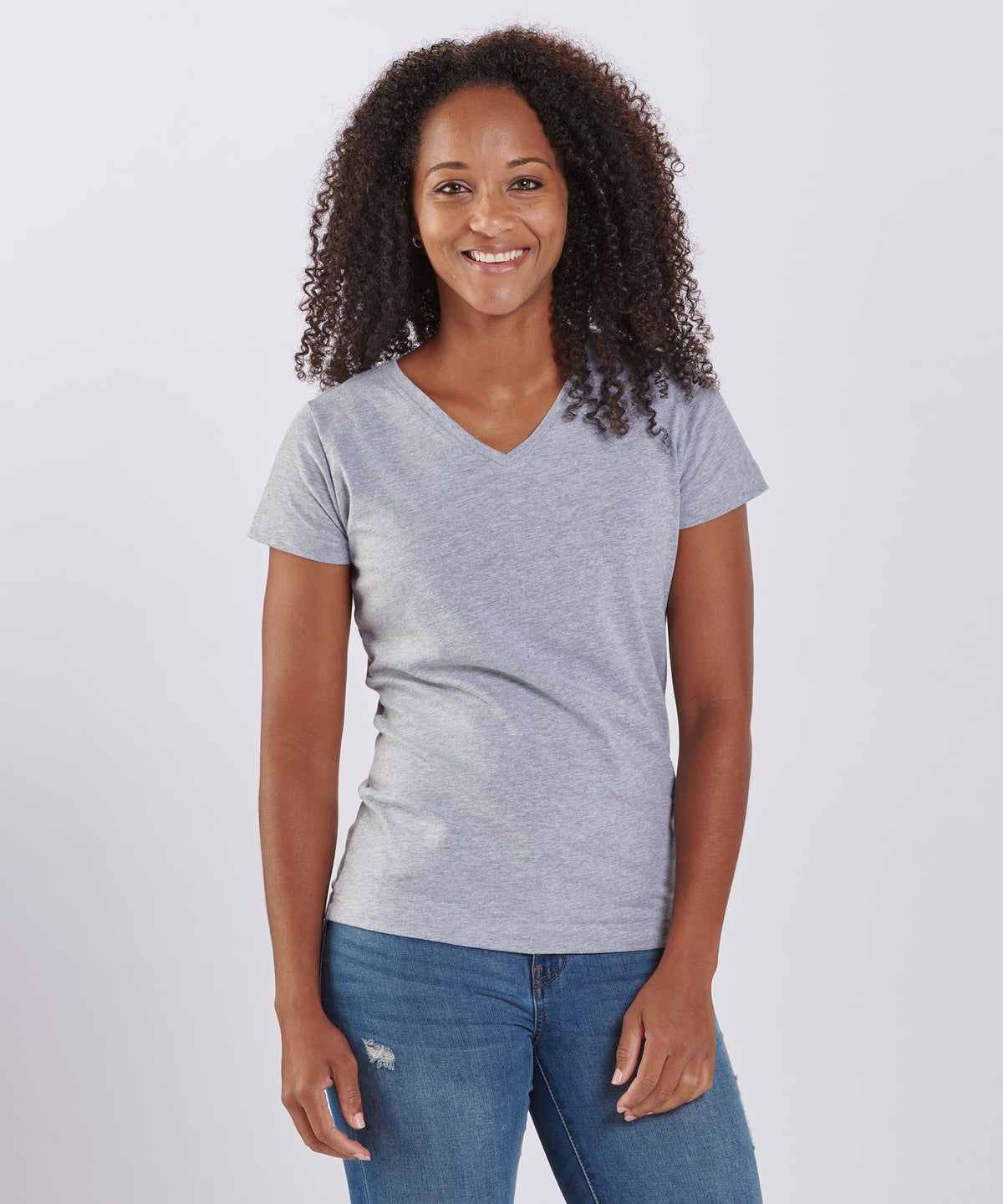 BW2201 Women's V-Neck Tee - Oxford Heather - Front | Oxford Heather