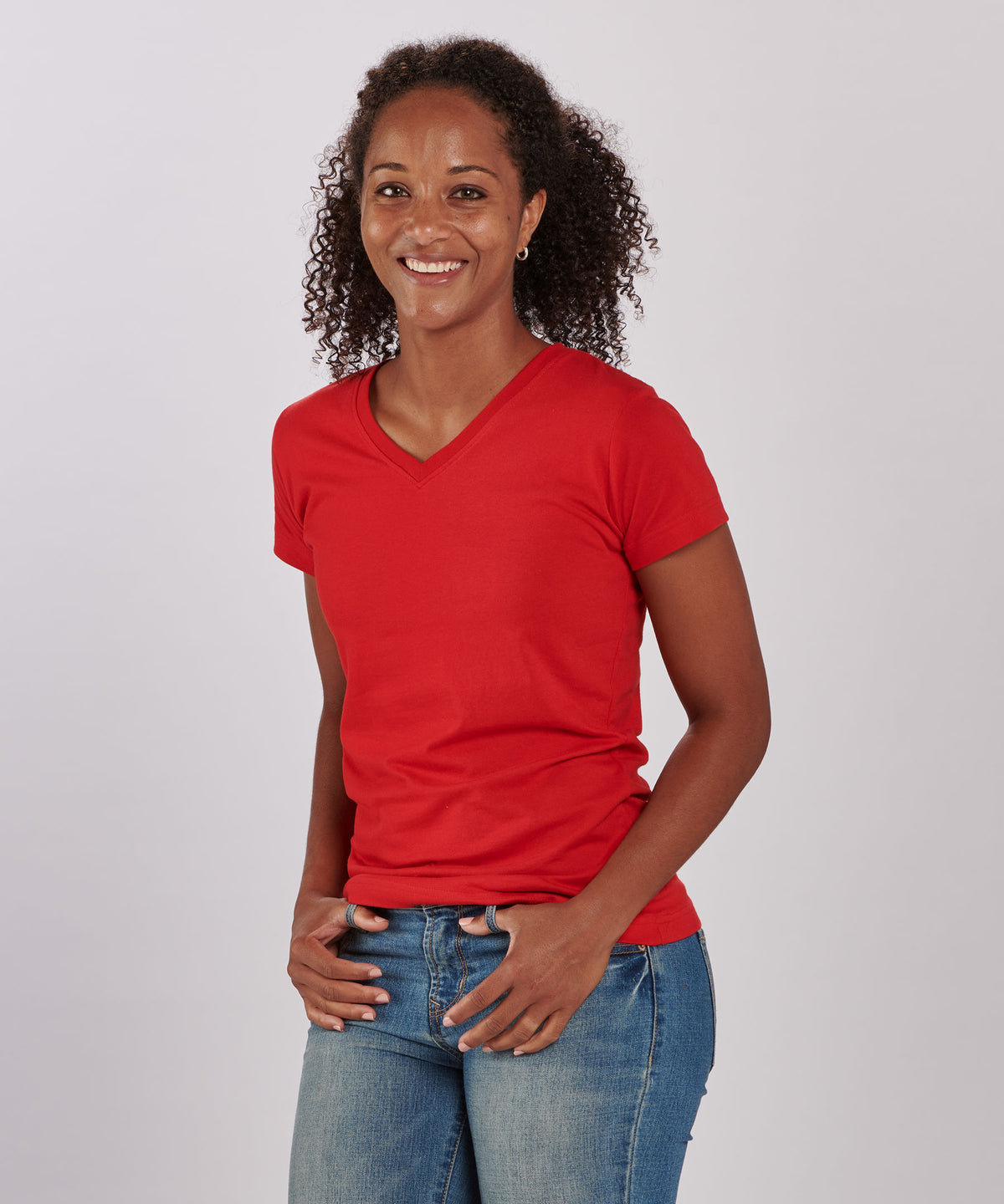 BW2201 Women's V-Neck Tee - Red - Front | Red