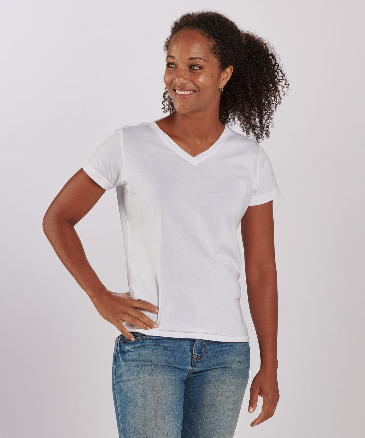 BW2201 Women's V-Neck Tee - White - Front | White
