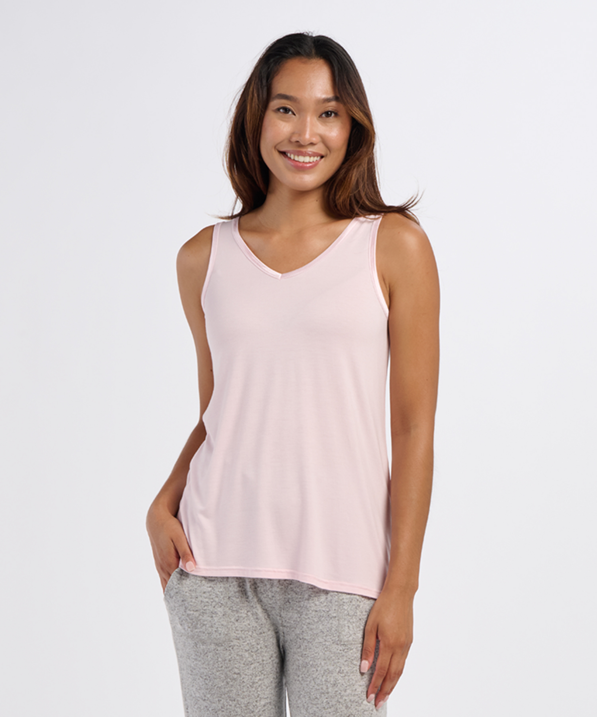 Women's Bamboo V-Neck Tank – Soft Bamboo V-Neck Tank Top in Pink Serenity