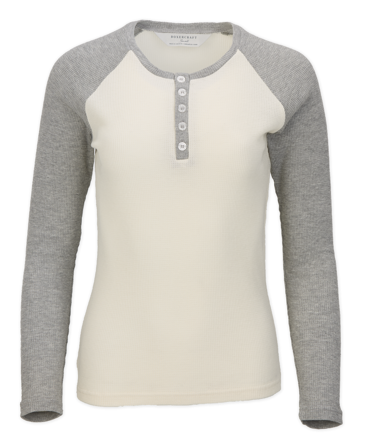 BW3104 Women's Waffle Knit Henley - Natural/Oxford Heather - Ghost Front | Natural/Oxford Heather