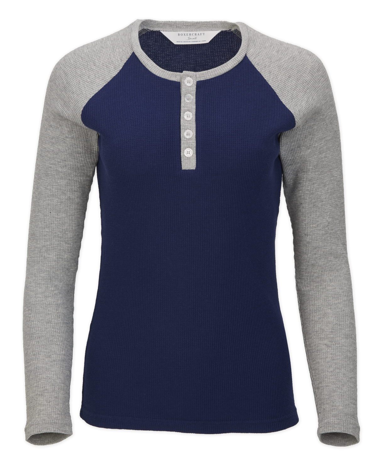 BW3104 Women's Waffle Knit Henley - Navy/Oxford - Ghost Front | Navy/Oxford