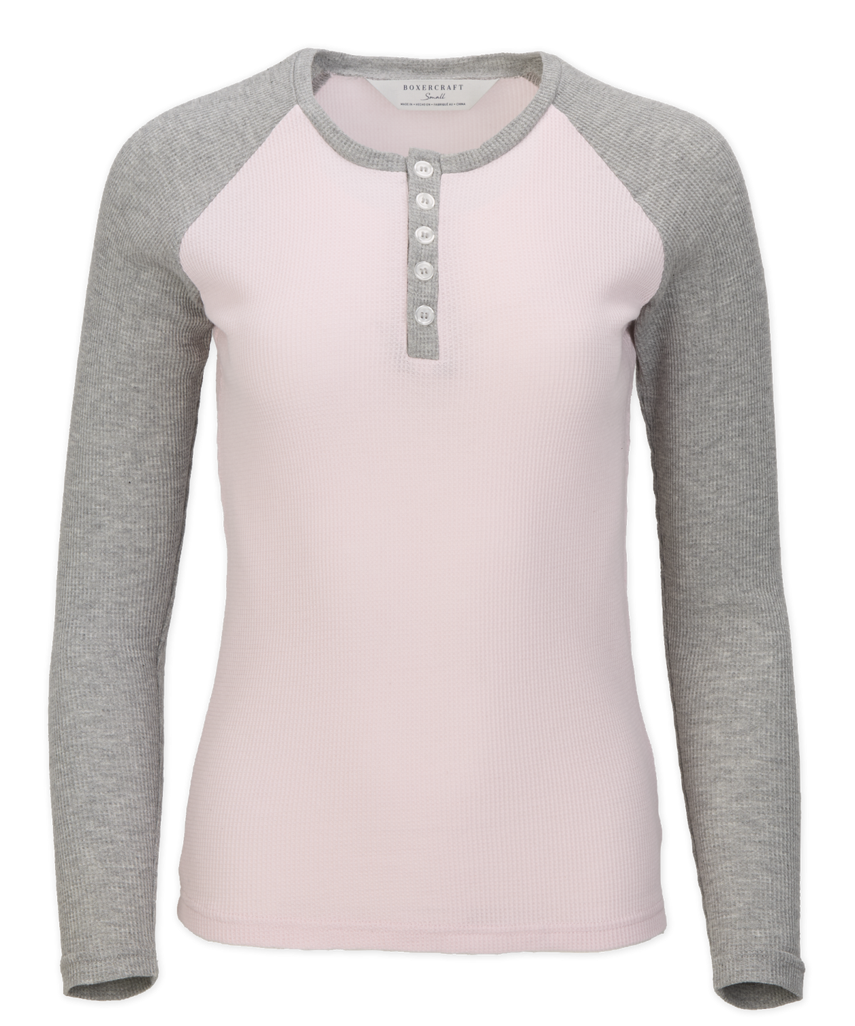 BW3104 Women's Waffle Knit Henley - Pink/Oxford Heather - Ghost Front | Pink/Oxford Heather