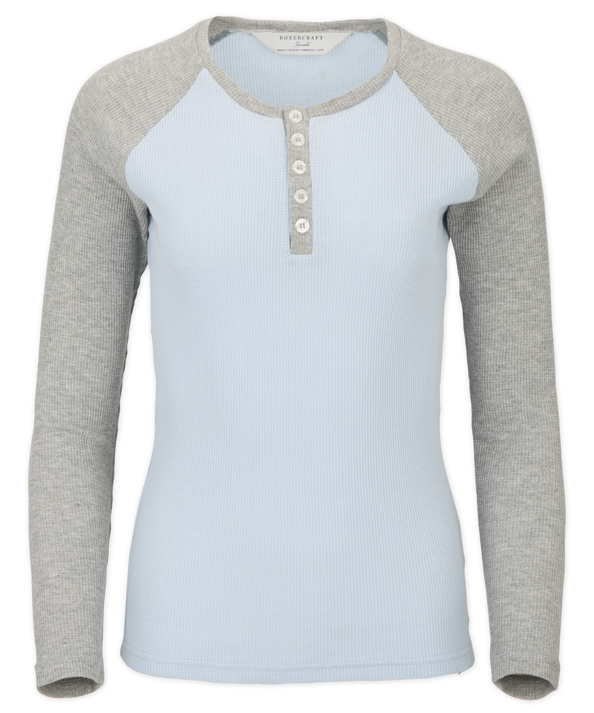 BW3104 Women's Waffle Knit Henley - Sky Blue/Oxford Heather - Ghost Front | Sky Blue/Oxford Heather
