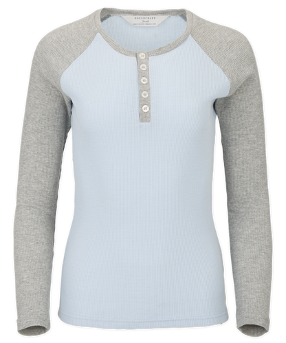 BW3104 Women's Waffle Knit Henley - Sky Blue/Oxford Heather - Ghost Front | Sky Blue/Oxford Heather