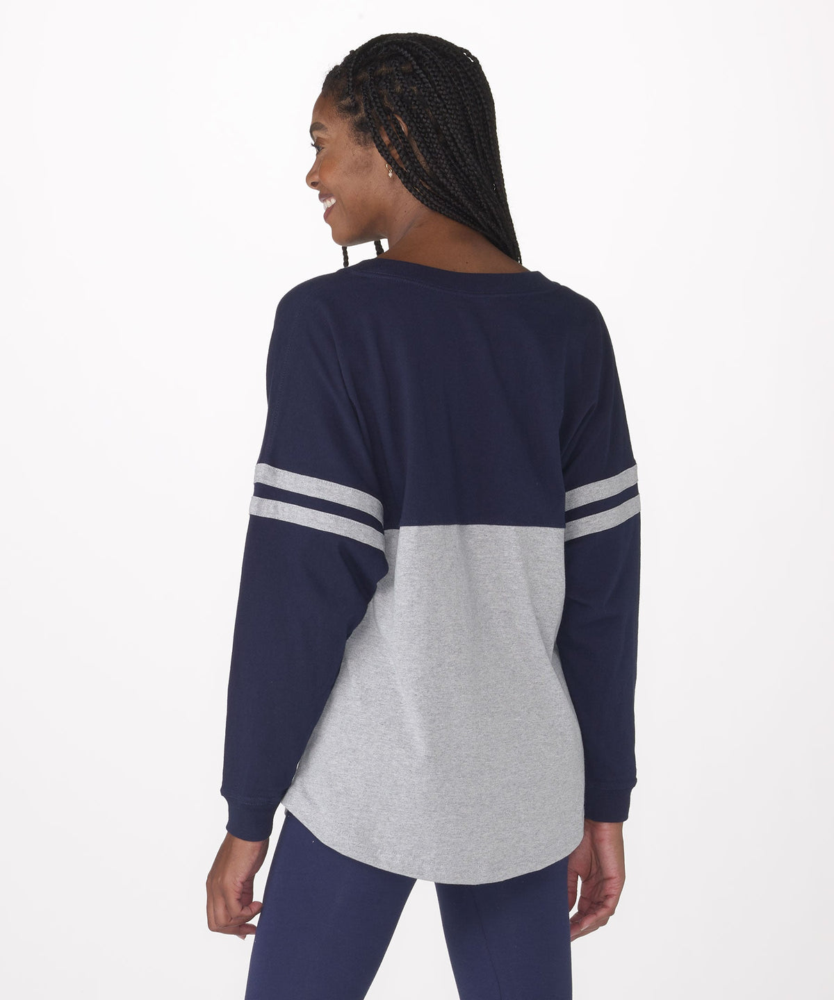 Boxercraft BW3514 Women's Pom Pom Jersey - Navy/Oxford - Back | Navy/Oxford