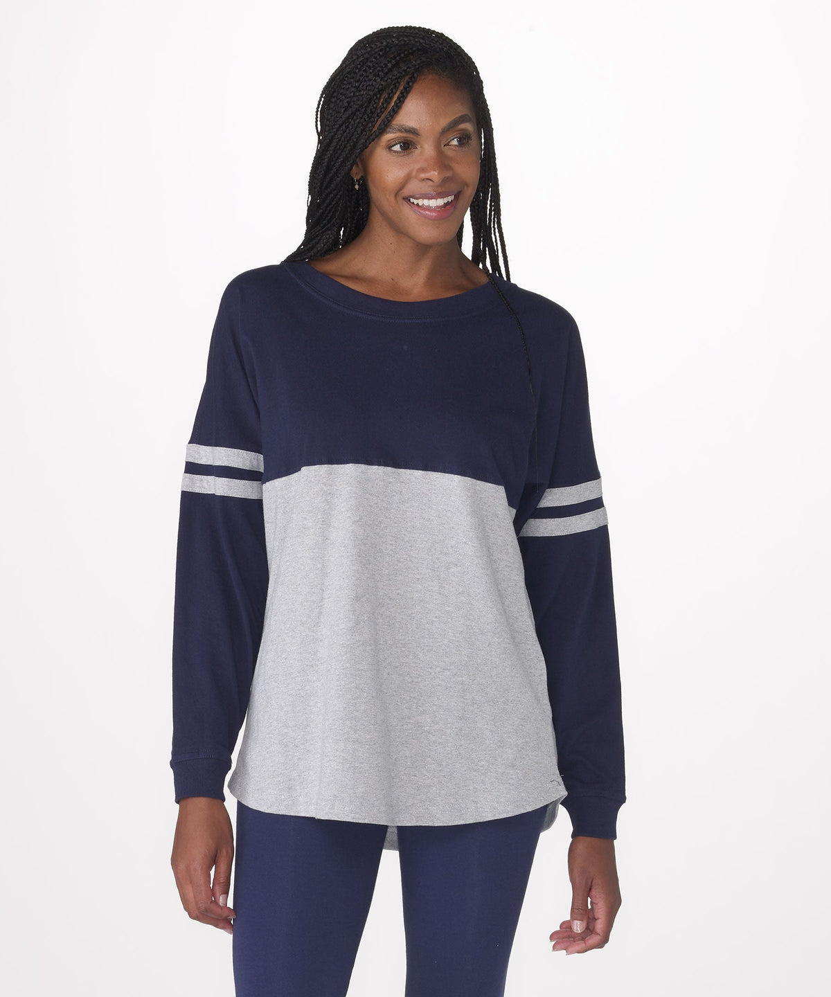 Boxercraft BW3514 Women's Pom Pom Jersey - Navy/Oxford - Front | Navy/Oxford