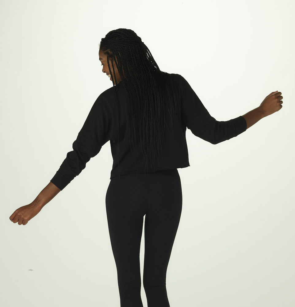 Women's Cropped Retro Jersey – Cropped Vintage-Inspired Jersey Top in Black