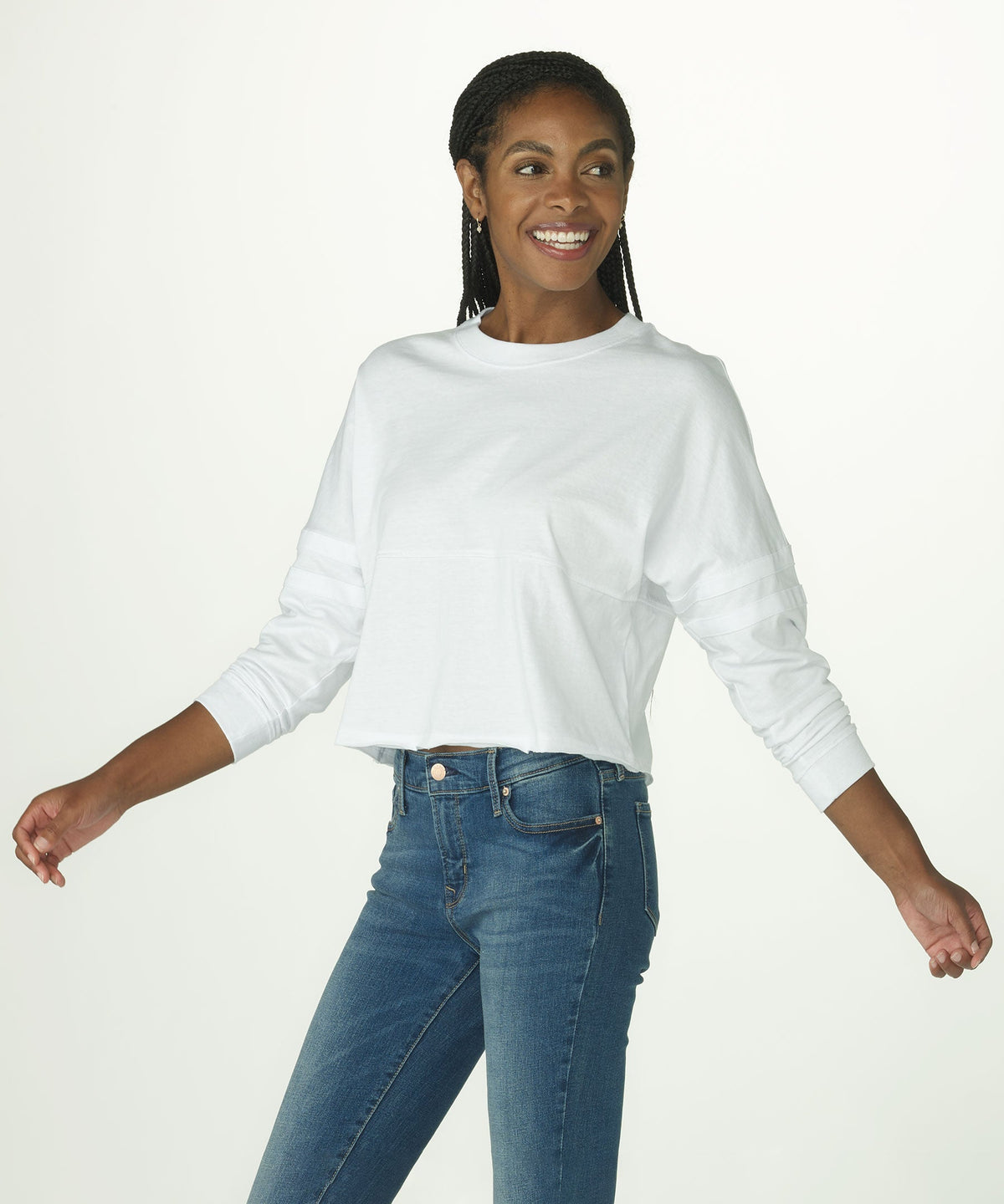 Women's Cropped Retro Jersey – Cropped Vintage-Inspired Jersey Top in White
