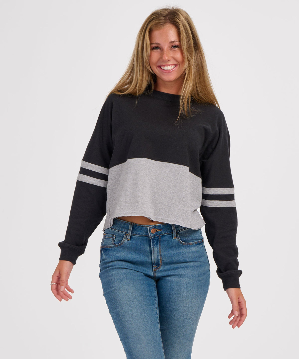 Women's Cropped Retro Jersey – Cropped Vintage-Inspired Jersey Top in Black/Oxford
