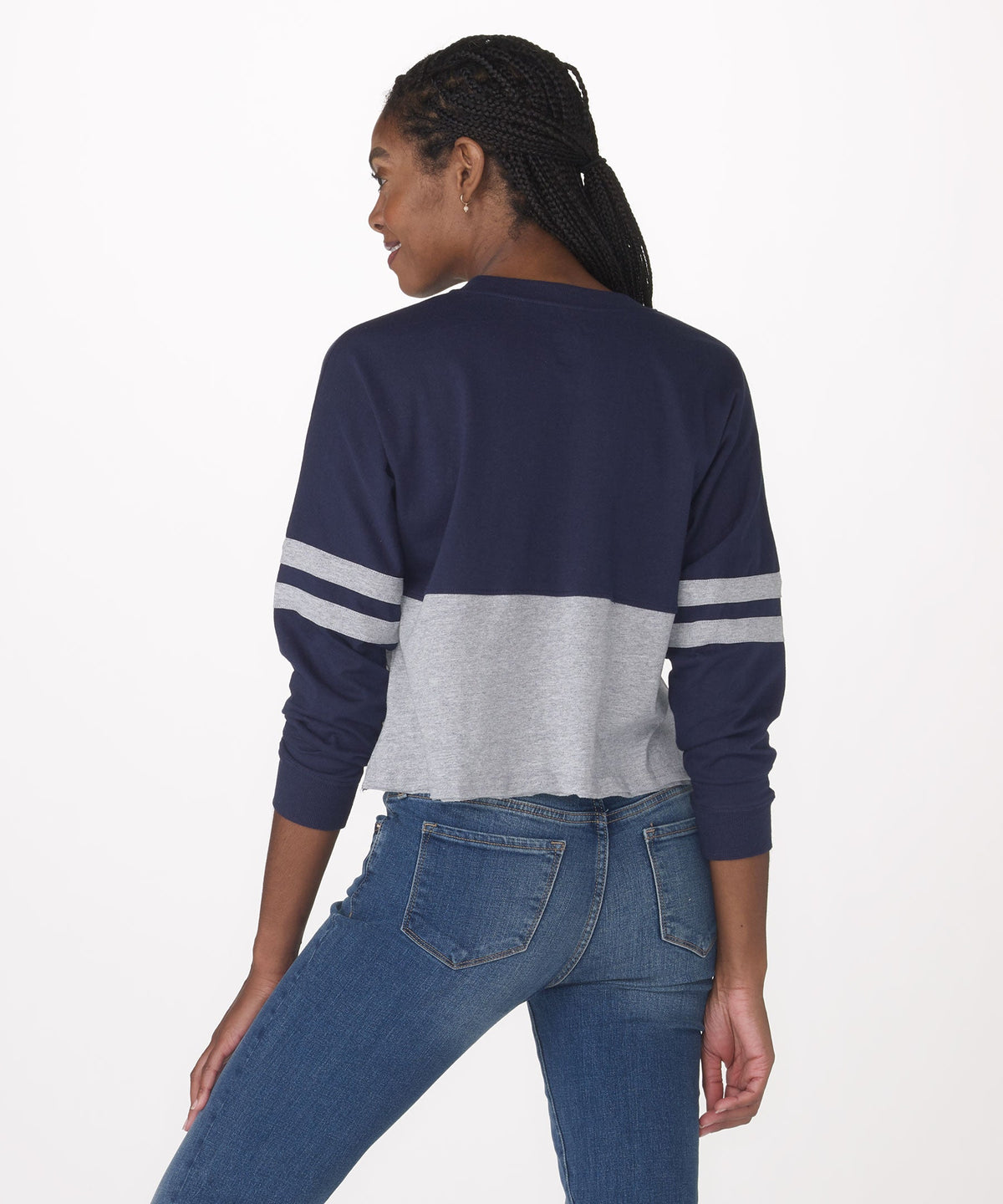 Women's Cropped Retro Jersey – Cropped Vintage-Inspired Jersey Top in Navy/Oxford