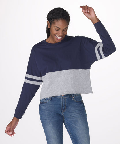 Women's Cropped Retro Jersey – Cropped Vintage-Inspired Jersey Top in Navy/Oxford
