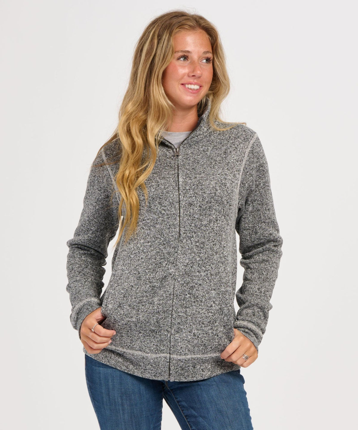 Women's Alpine Fleece Full Zip – Double Knit Fleece Full Zip Jacket in Black Heather