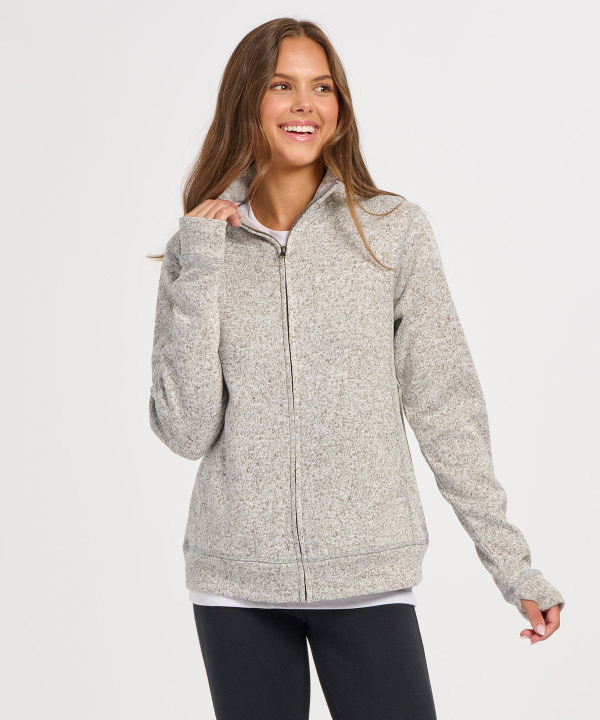 Women's Alpine Fleece Full Zip – Double Knit Fleece Full Zip Jacket in Oxford Heather