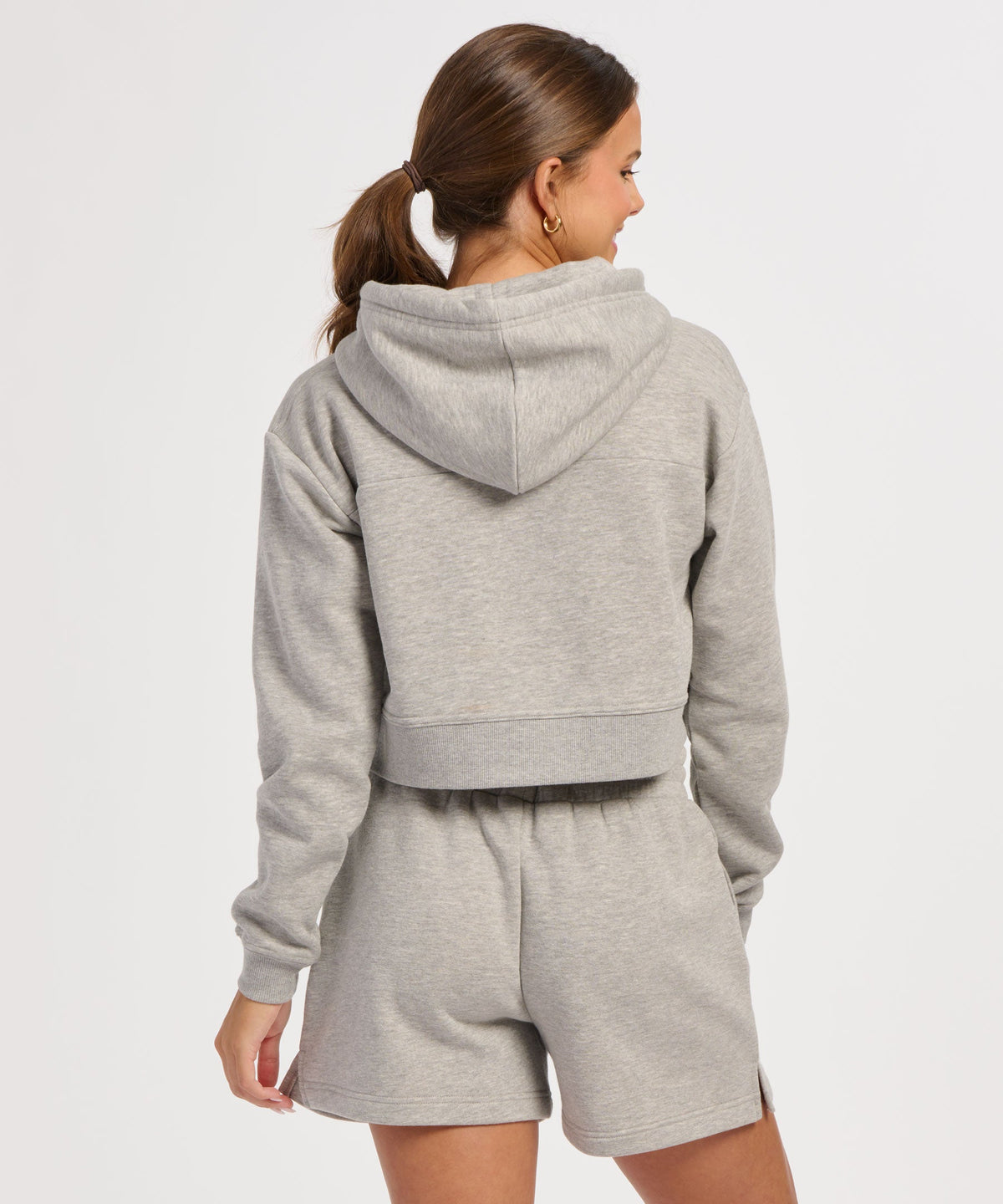 Women's Fleece Cropped Hoodie – Cropped Pullover Fleece Hooded Sweatshirt in Oxford Heather