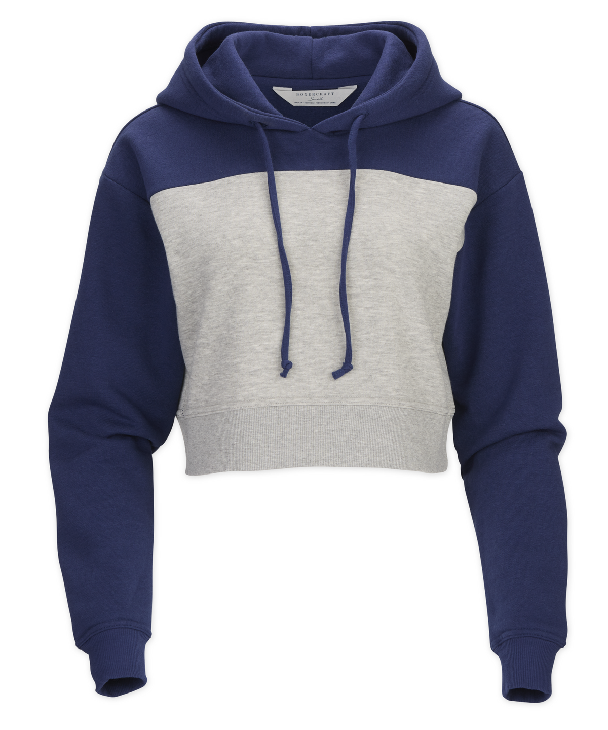 Women's Fleece Cropped Hoodie – Cropped Pullover Fleece Hooded Sweatshirt in Navy Oxford Hth