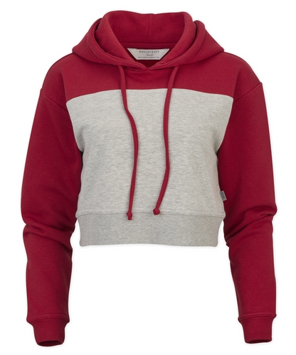 Women's Fleece Cropped Hoodie – Cropped Pullover Fleece Hooded Sweatshirt in Brckred/Oxf Htr