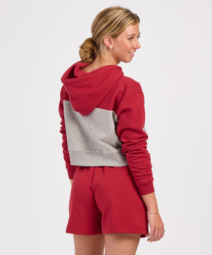 Women's Fleece Cropped Hoodie – Cropped Pullover Fleece Hooded Sweatshirt in Brckred/Oxf Htr