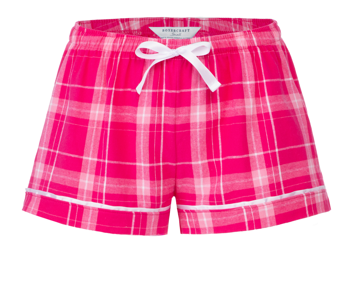 Boxercraft BW6501 Women's Flannel Shorts - Pink Carnegie Plaid - Ghost Front | Pink Carnegie Plaid