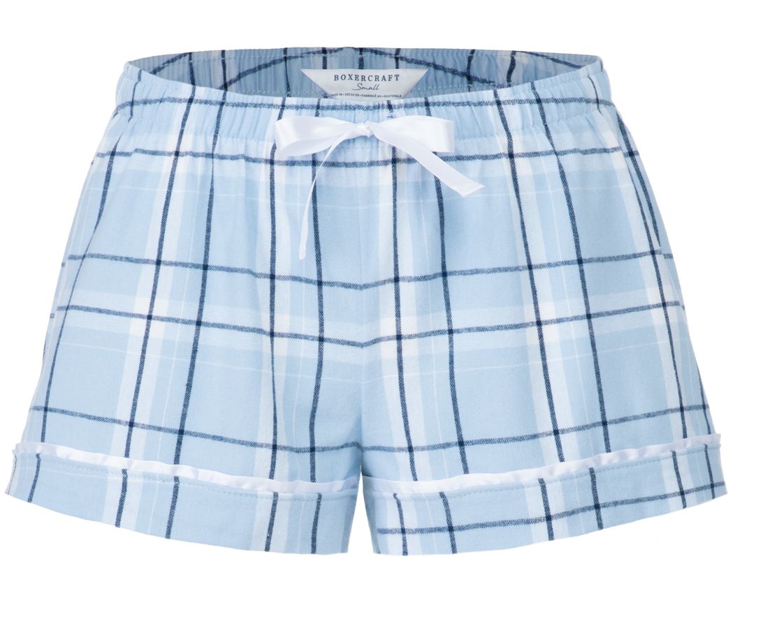 Boxercraft BW6501 Women's Flannel Shorts - Sky Carnegie Plaid - Ghost Front | Sky Carnegie Plaid