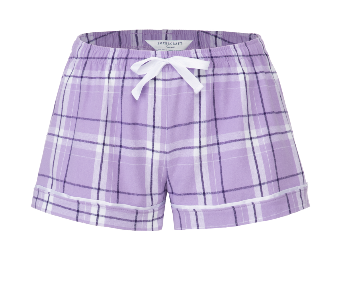 Boxercraft BW6501 Women's Flannel Shorts - Lavender Carnegie Plaid - Ghost Front | Lavender Carnegie Plaid