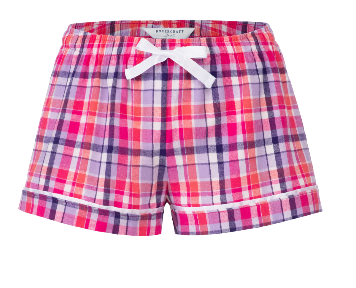 Boxercraft BW6501 Women's Flannel Shorts - Pink Harmony Plaid - Ghost Front | Pink Harmony Plaid