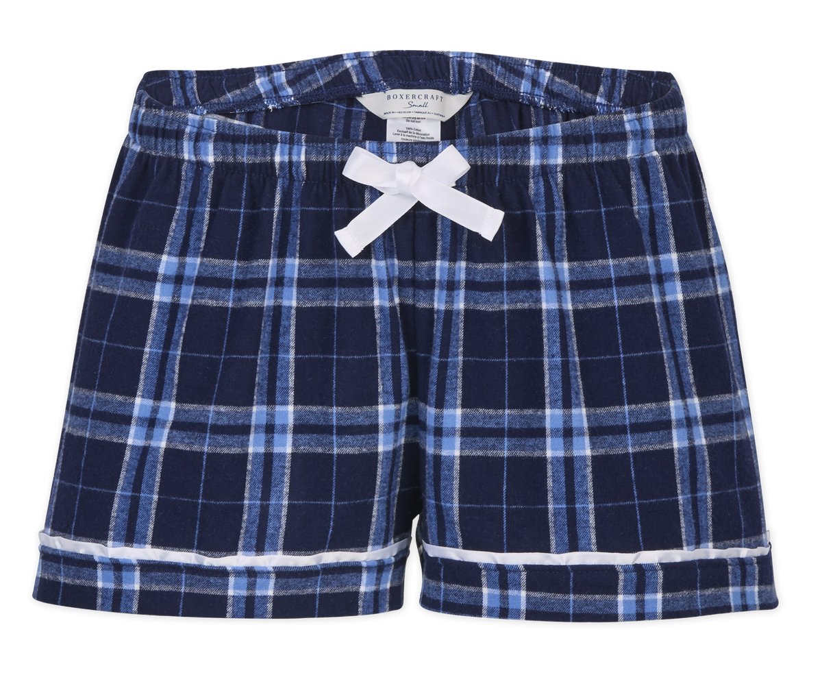 Boxercraft BW6501 Women's Flannel Shorts - Navy/Columbia Plaid - Ghost Front | Navy/Columbia Plaid