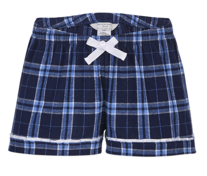 Boxercraft BW6501 Women's Flannel Shorts - Navy/Columbia Plaid - Ghost Front | Navy/Columbia Plaid