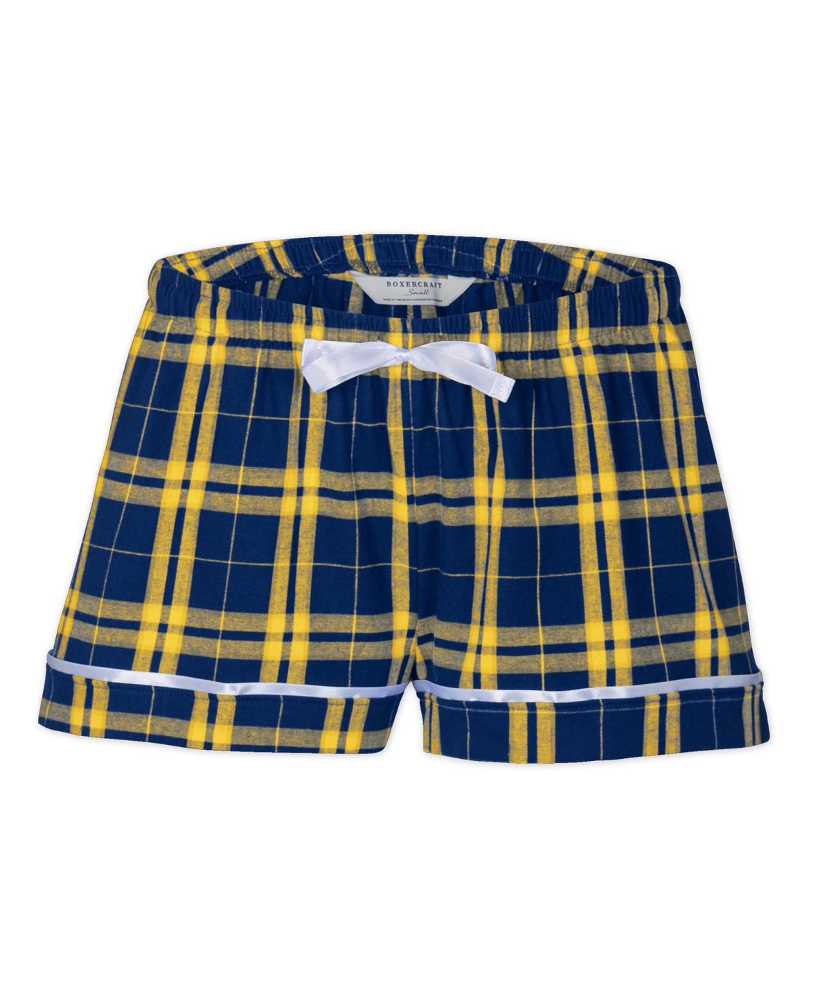 Boxercraft BW6501 Women's Flannel Shorts - Navy/Gold Plaid - Ghost Front | Navy/Gold Plaid