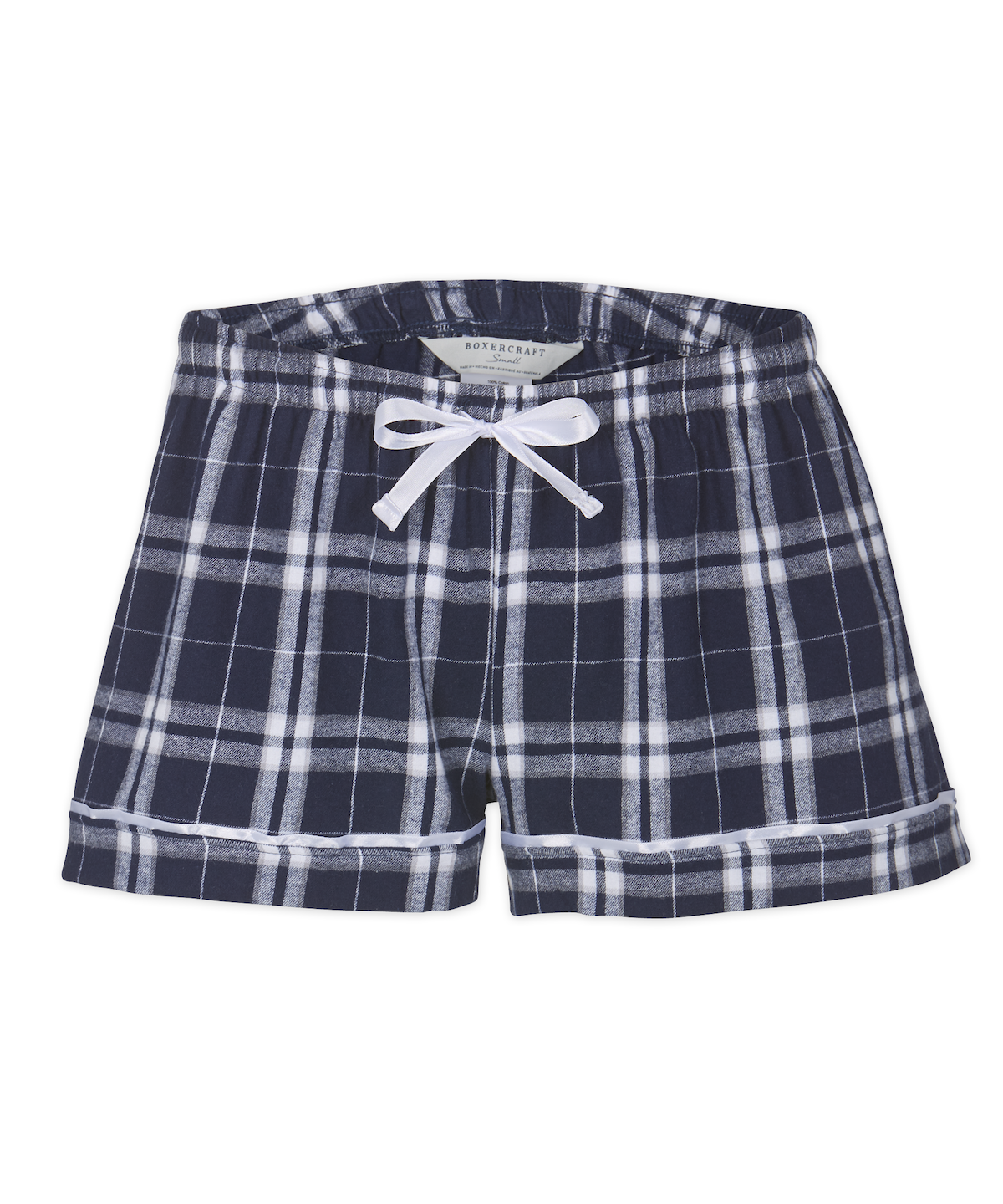 Boxercraft BW6501 Women's Flannel Shorts - Navy/Silver Plaid - Ghost Front | Navy/Silver Plaid