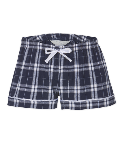 Boxercraft BW6501 Women's Flannel Shorts - Navy/Silver Plaid - Ghost Front | Navy/Silver Plaid