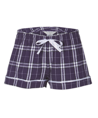 Boxercraft BW6501 Women's Flannel Shorts - Purple/White Plaid - Ghost Front | Purple/White Plaid